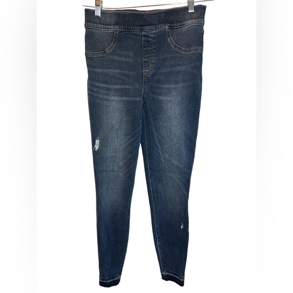 Spanx Womens Medium Pull On Distressed Raw Hem Mid Rise Skinny Jeans